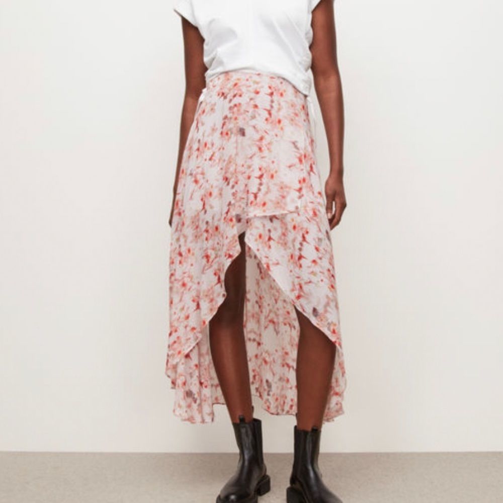 Allsaints Slvina Momo Handkerchief Skirt. Floral High Low Wrap look NWT US 0